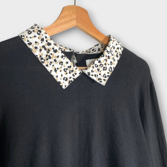 J Crew Sweater Black Womans XL Animal Print Faux Shirt Lightweight 100% Cotton - Picture 2 of 7